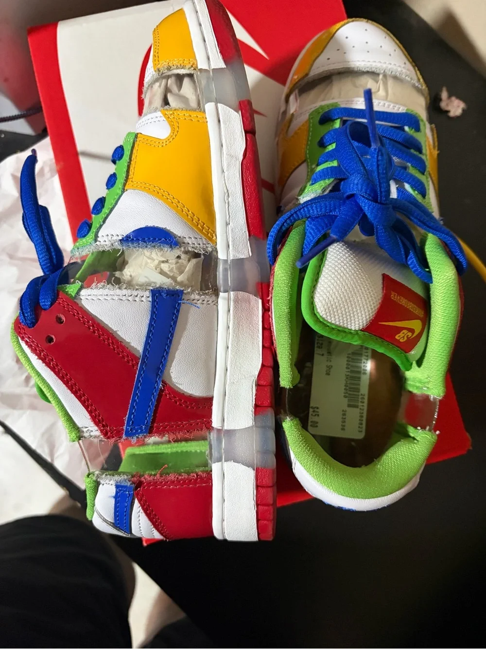 Nike Kids Multi-Panel Sneakers in Red, Yellow, Blue, Green, White authentic